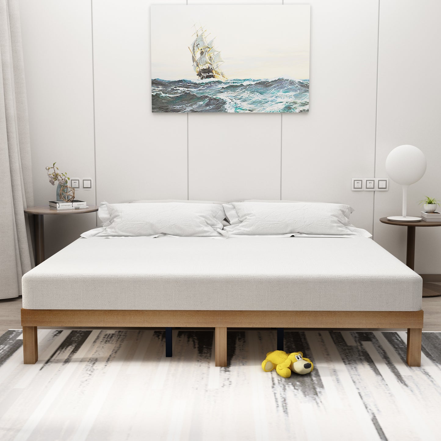 King Size Solid Wood Platform Bed, No Box Spring Needed, Strong Wood Slat Support, Easy Assembly