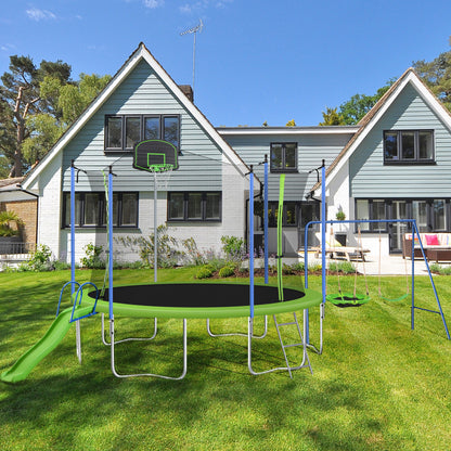 14FT TRAMPOLINE WITH SWING-METAL WITH SLIDE