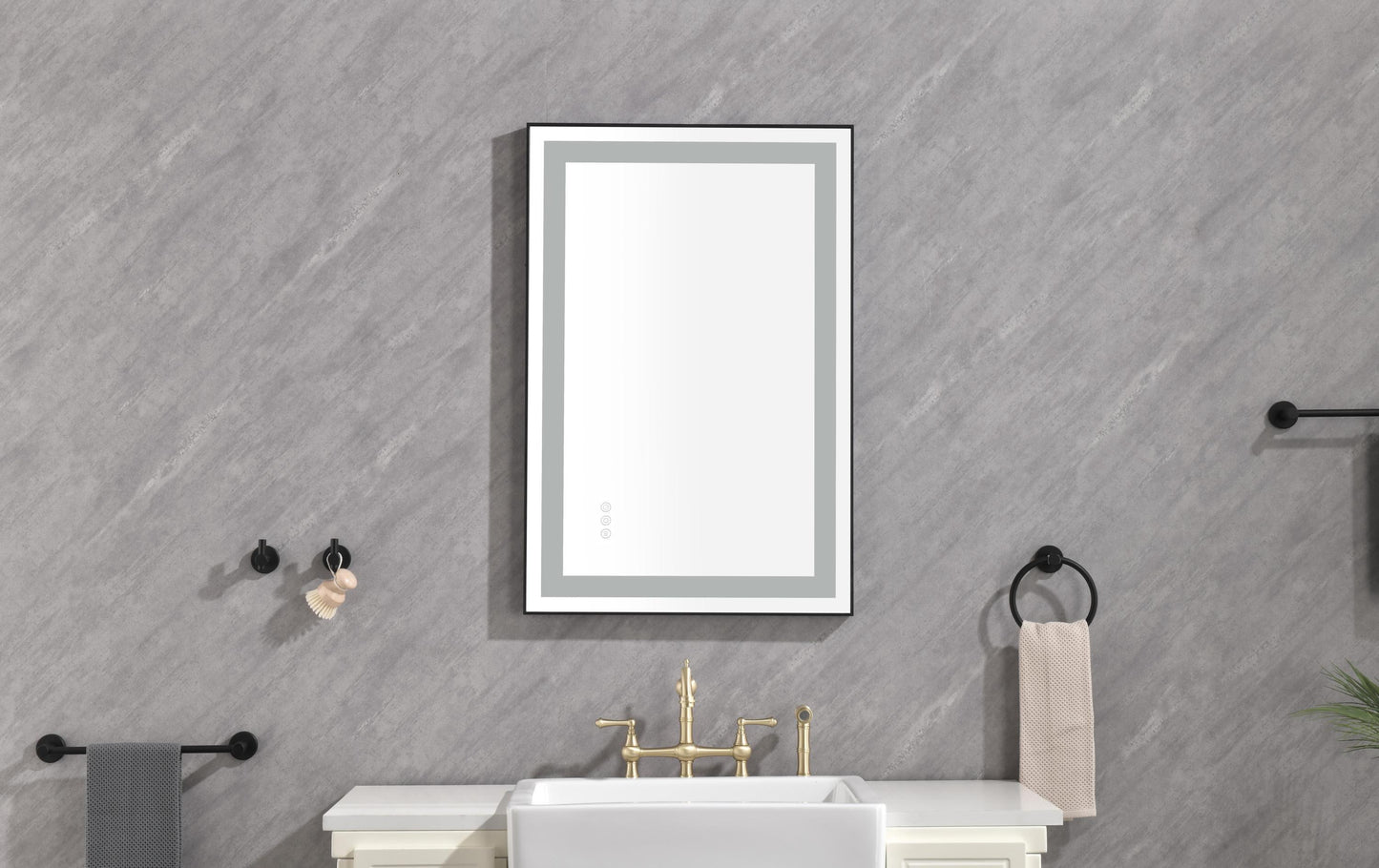 36*24 LED Lighted Bathroom Wall Mounted Mirror with High Lumen+Anti-Fog Separately Control