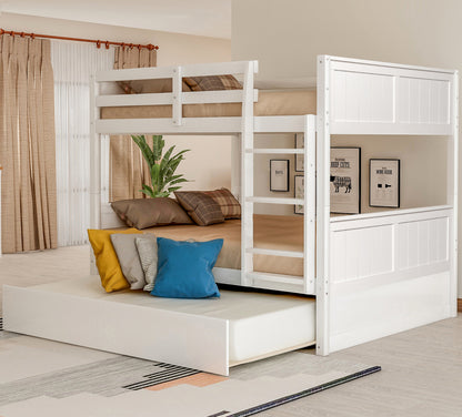 Full Over Full Bunk Bed with Twin Size Trundle, White ( old sku: LP000250AAK )