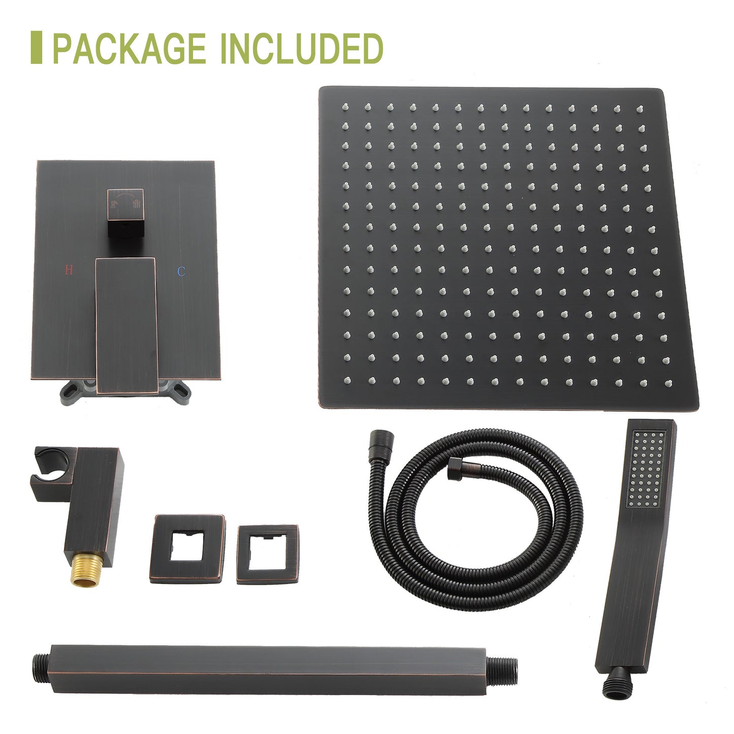 Ceiling Shower Set - 12inch Square Shower Set, Dual Shower Heads, Oil Rubber Bronze