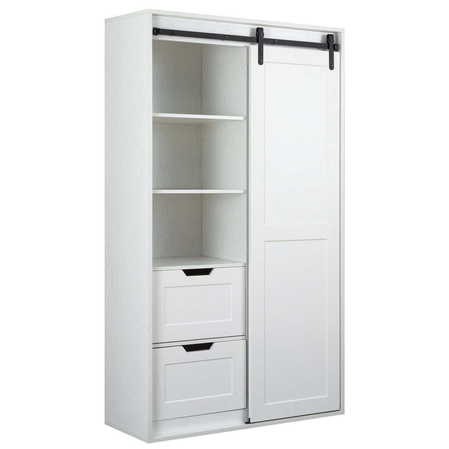 71-inch High wardrobe and cabinet , Clothes Locker，classic sliding barn door armoscope, locker, organizer for bedroom, cloakroom, living room,color： white