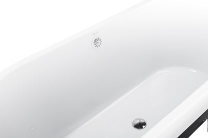 59" 100% Acrylic Freestanding Bathtub，Contemporary Soaking Tub，white inside black outside