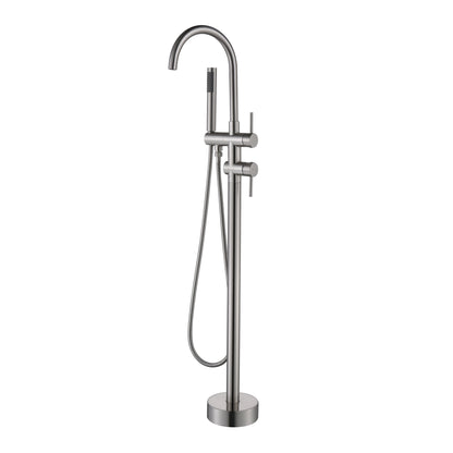 TrustMade Double Handle Freestanding Tub Filler with Handshower, Brushed Nickel - R01