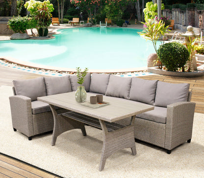 TOPMAX Patio Outdoor Furniture PE Rattan Wicker Conversation Set All-Weather Sectional Sofa Set with Table & Soft Cushions (Brown)