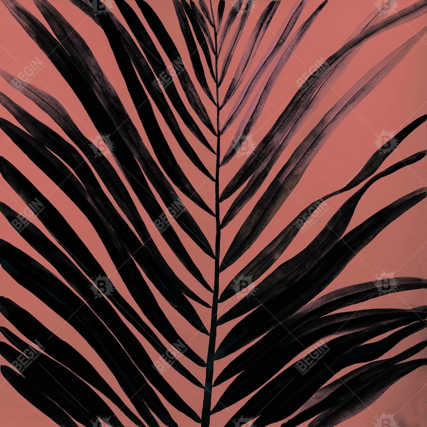 Coral tropical palm leave - 32x32 Print on canvas