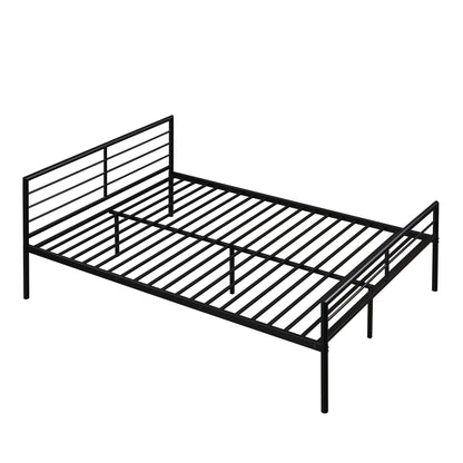 Twin Over Full Metal Bunk Bed with Desk, Ladder and Quality Slats for Bedroom, Metallic Black（OLD SKU :LP000092AAB）