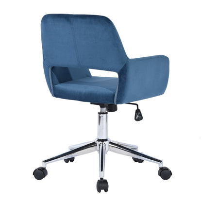 Velvet Upholstered Adjustable Swivel Office Chair, BLUE