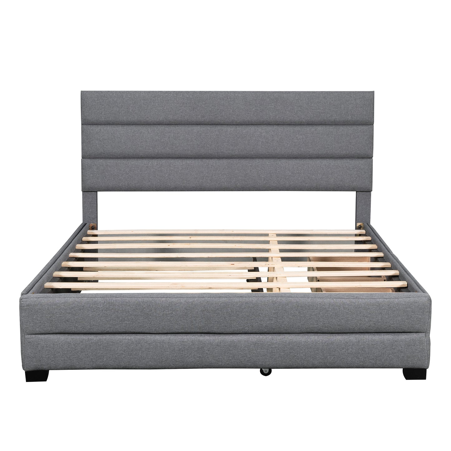 Queen Upholstered Platform Bed with Trundle and Two Drawers,Grey