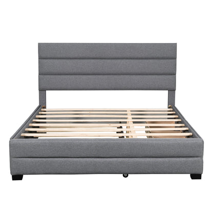 Queen Upholstered Platform Bed with Trundle and Two Drawers,Grey