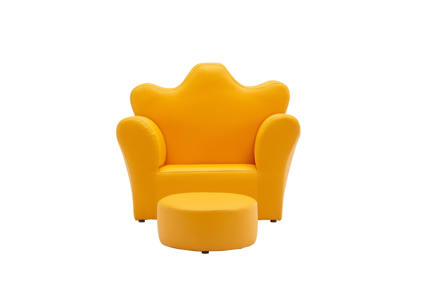 Beautiful Crown Shape 1pc Kids Chair with Ottoman Yellow Color