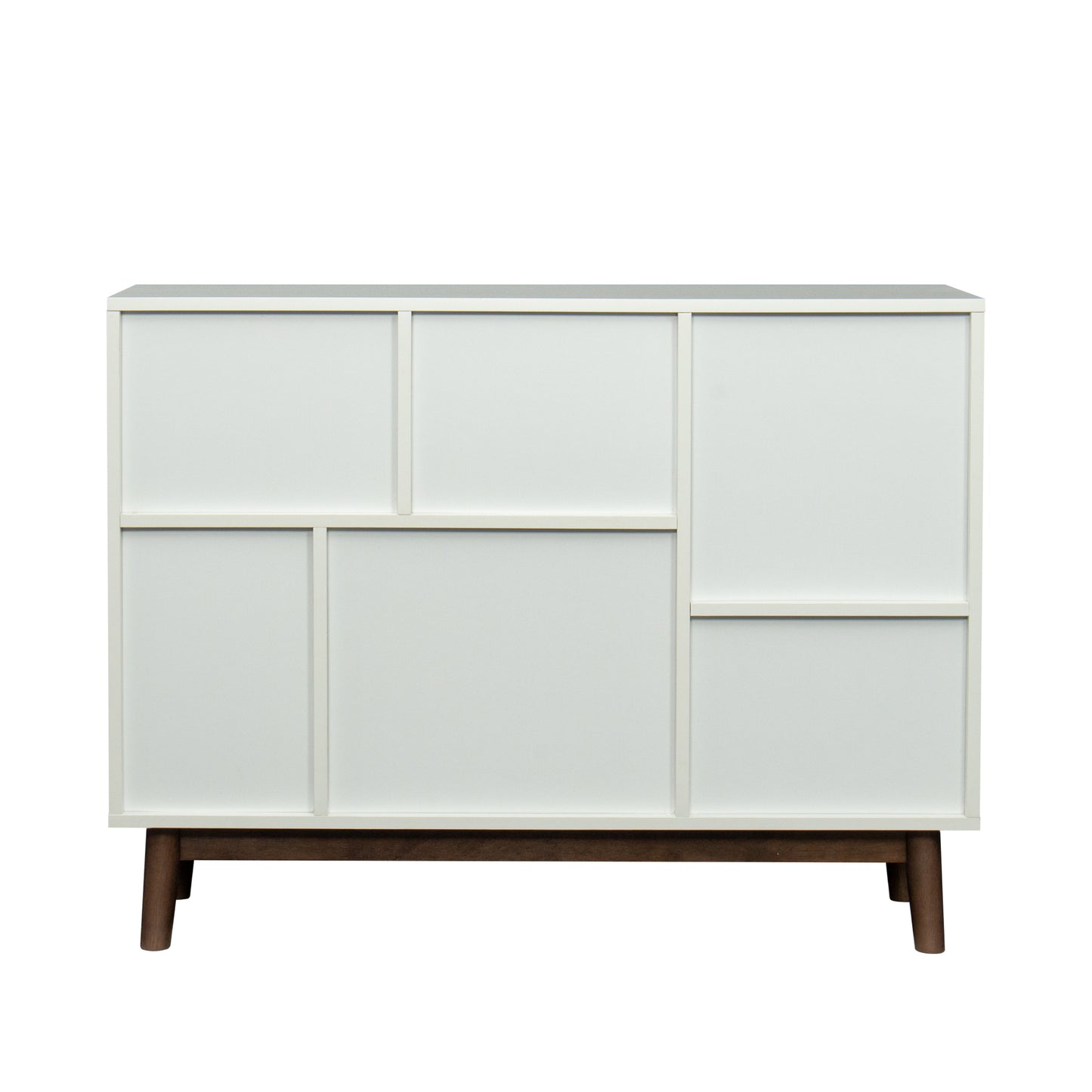 Multi-purpose storage cabinet with display stand and door, entrance channel, modern buffet or kitchen sideboard, TV cabinet, white and Espresso