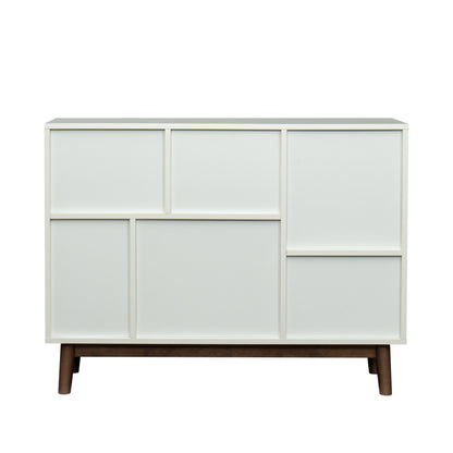 Multi-purpose storage cabinet with display stand and door, entrance channel, modern buffet or kitchen sideboard, TV cabinet, white and Espresso