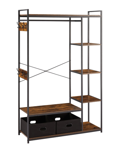 JHX Organized Garment Rack with Storage, Free-Standing Closet System with Open Shelves and Hanging Rod(Rustic Brown,43.7’’w x 15.75’’d x 70.08’’h).