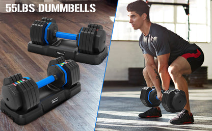 Adjustable Dumbbell - 55lb Single Dumbbell with Anti-Slip Handle, Fast Adjust Weight by Turning Handle with Tray, Exercise Fitness Dumbbell Suitable for Full Body Workout