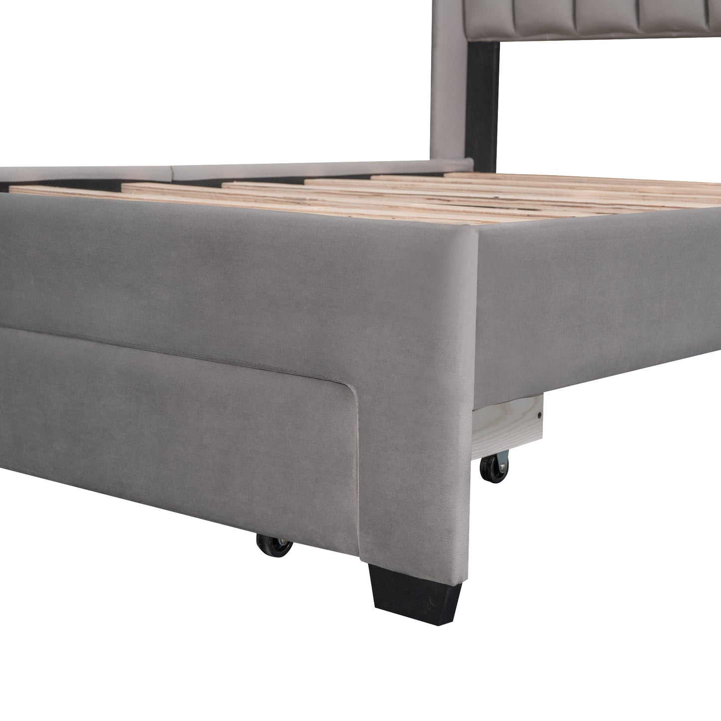 Full Size Storage Bed Velvet Upholstered Platform Bed with a Big Drawer - Gray