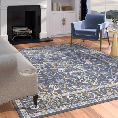 Damara Blue, Gray, and Multi-color Viscose Area Rug 8x10