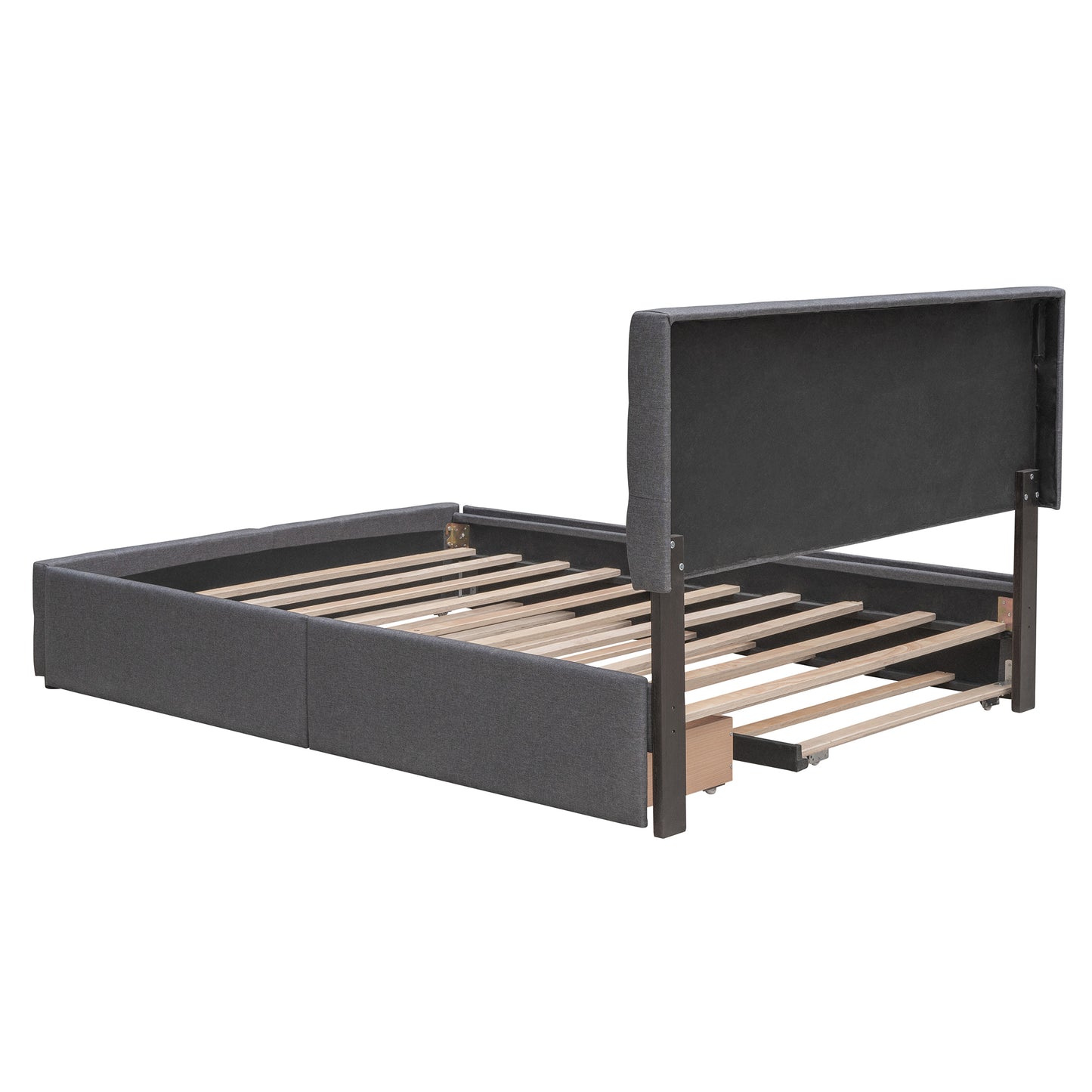 Upholstered Platform Bed with 2 Drawers and 1 Twin XL Trundle,  Linen Fabric, Queen Size - Dark Gray(OLD SKU :LP000314AAE)