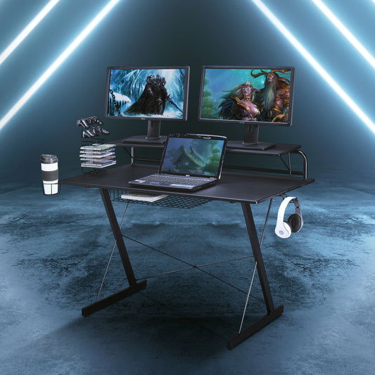 Techni Sport TS-200 Carbon Computer Gaming Desk with Shelving, Black