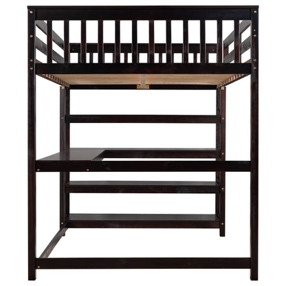 Full Size Loft Bed with Storage Shelves and Under-bed Desk, Espresso(OLD SKU:SM000246AAP-1)