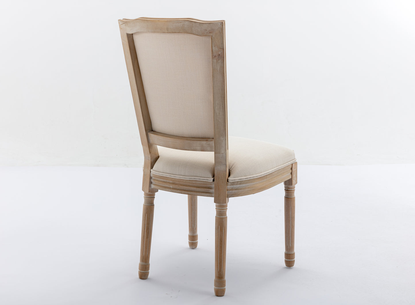 French Style Solid Wood Frame Antique Painting Linen Fabric Square Rattan Back Dining Chair,Set of 2,Cream