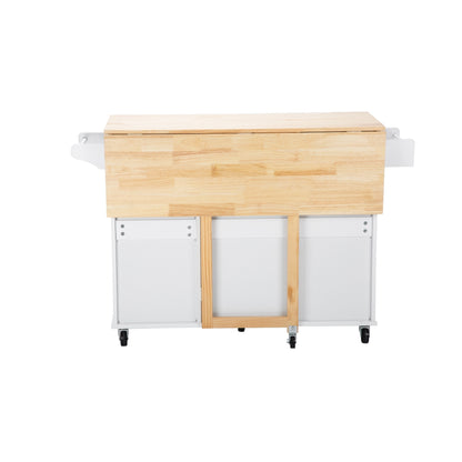 Kitchen Island & Kitchen Cart, \\nMobile Kitchen Island with Extensible Rubber Wood Table Top,\\nadjustable Shelf Inside Cabinet,\\n3 Big Drawers, with Spice Rack, Towel Rack, \\nBlack-Beech