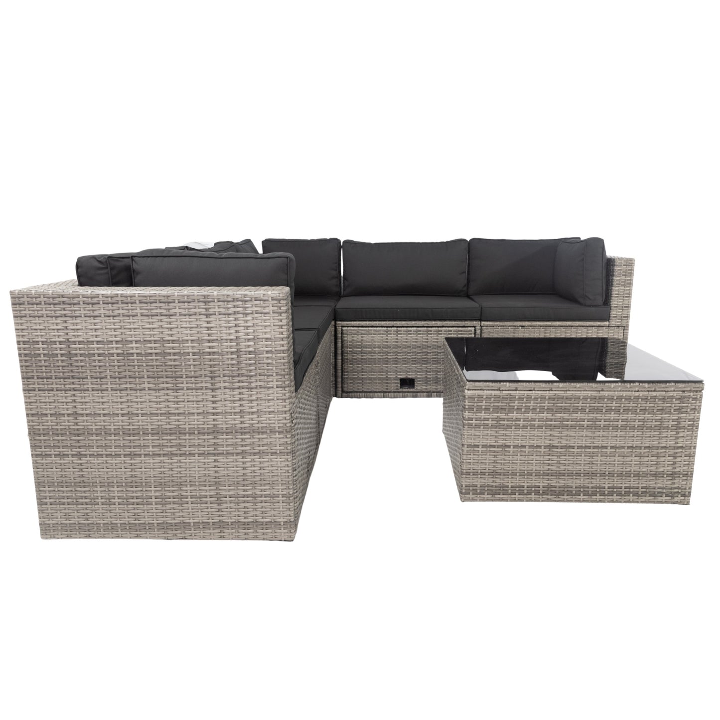 6 Pieces PE Rattan sectional Outdoor Furniture Cushioned  Sofa Set with 3 Storage Under Seat Grey