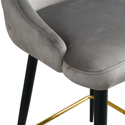 Luxury Modern Gray Velvet Upholstered High Bar Stool Chair With Gold Legs(set of 2)