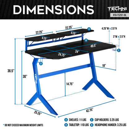 Techni Sport Blue Stryker Gaming Desk, Blue