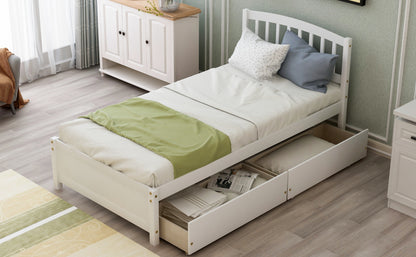 Twin Platform Storage Bed Wood Bed Frame with Two Drawers and Headboard, White （Previous SKU: SF000062KAA）