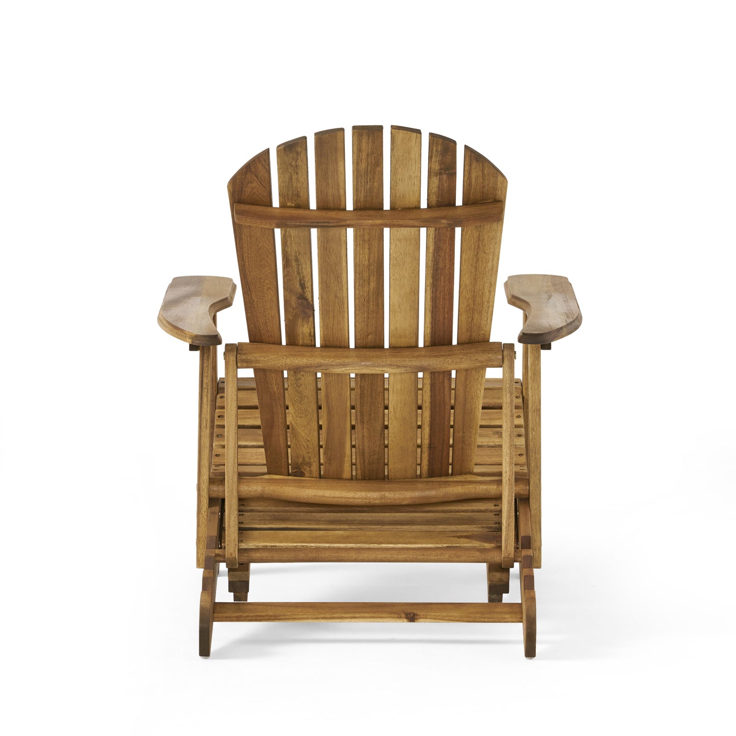 Katherine Outdoor Acacia Adirondack Natural Lounge Chair with Pull Out Footstool