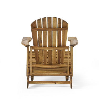 Katherine Outdoor Acacia Adirondack Natural Lounge Chair with Pull Out Footstool