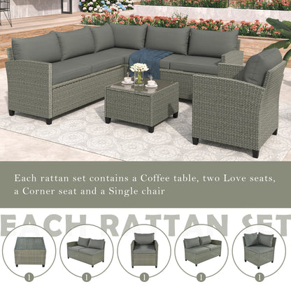 U_STYLE Patio Furniture Set, 5 Piece Outdoor Conversation Set，with Coffee Table, Cushions and Single Chair