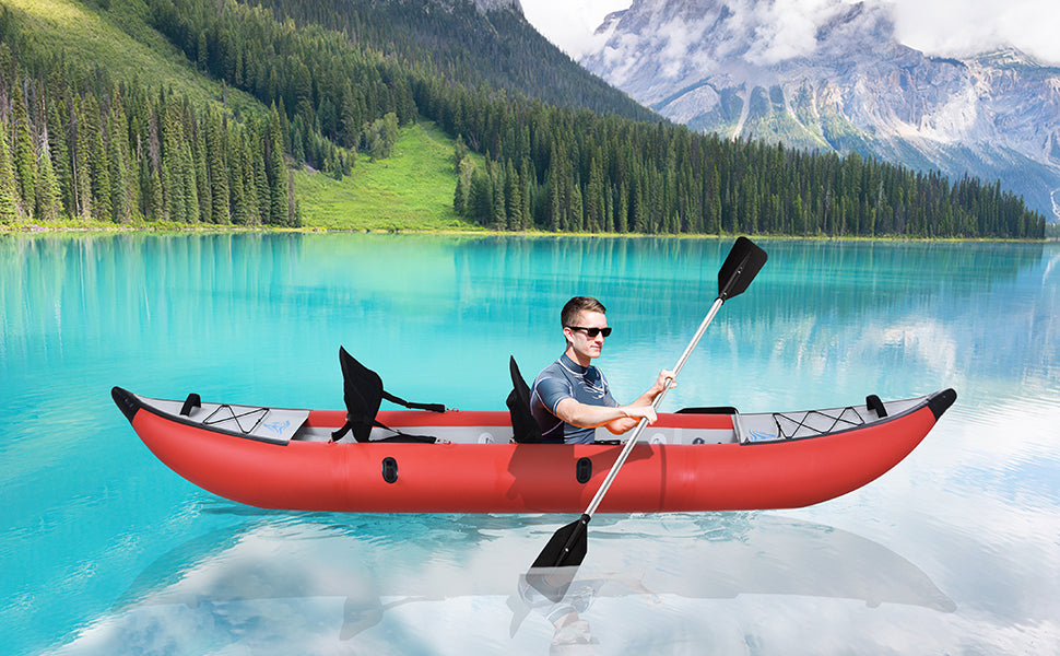 Inflatable Kayak Set with Paddle & Air Pump, Portable Recreational Touring Kayak Foldable Fishing Touring Kayaks, Deluxe Extended Version Tandem 2 Person Kayak