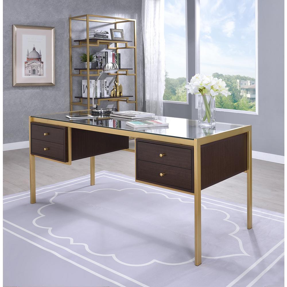 ACME Yumia Desk in Gold & Clear Glass 92785