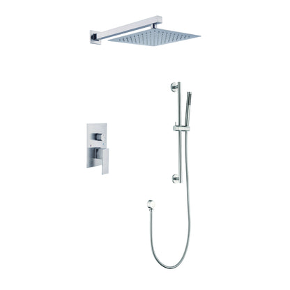 Shower System 10 Inch Square Bathroom Luxury Rain Mixer Shower Combo Set Pressure Balanced Shower System with Shower Head, Hand Shower, Slide Bar, Shower Arm, Hose, and Valve Trim