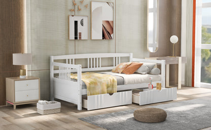 Twin Size Daybed Wood Bed with Two Drawers,White