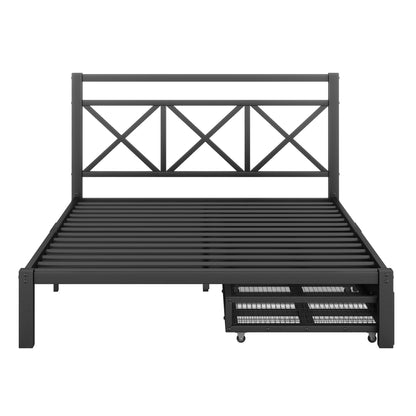 Metal Platform Bed with 2 Drawers, Full (Black)