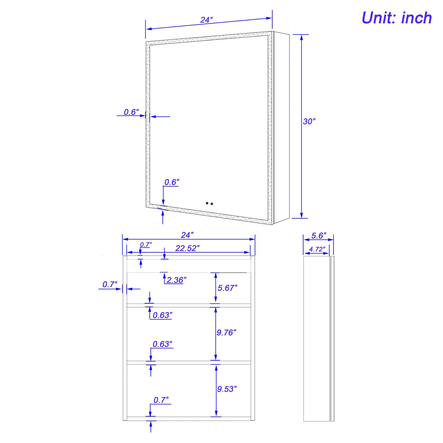 LED Mirror Medicine Cabinet with Lights, Dimmer, Defogger, Clock, Temp Display