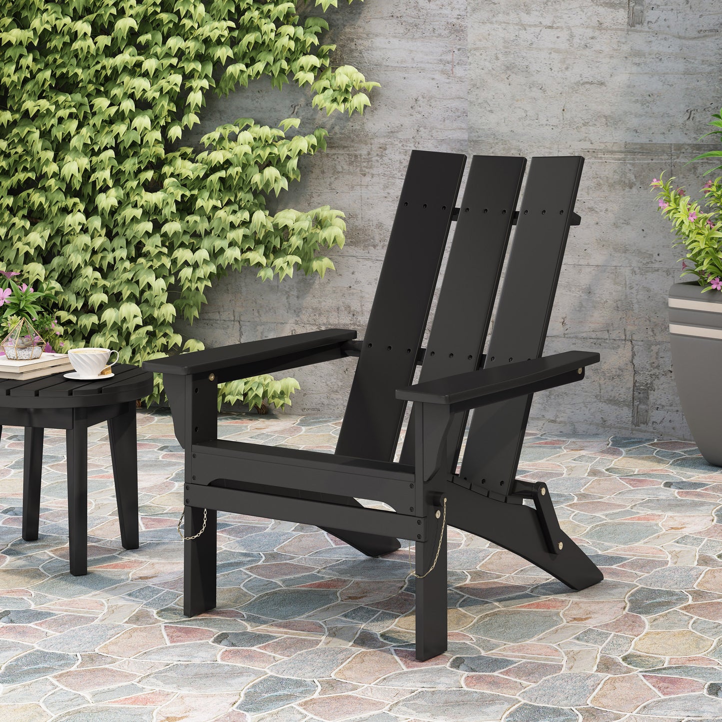 Outdoor Classic Pure Black Solid Wood Adirondack Chair Garden Lounge Chair Foldable