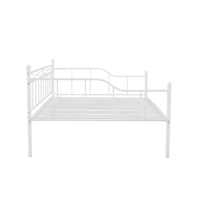 Full Size Metal Daybed with Twin Size Adjustable Trundle, Portable Folding Trundle, White