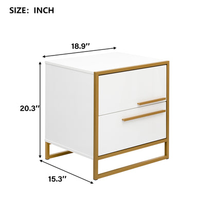 Nightstand with 2 Drawers ，Storage Bedside Table - White