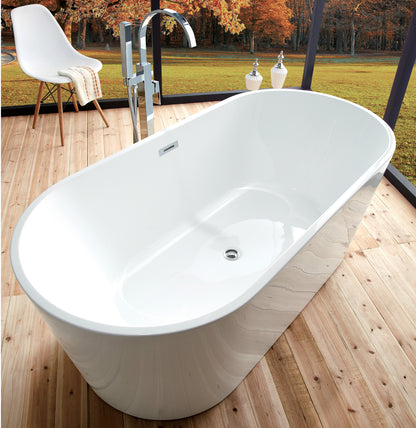 59" 100% Acrylic Freestanding Bathtub Contemporary Soaking Tub with Brushed Nickel Overflow and Drain