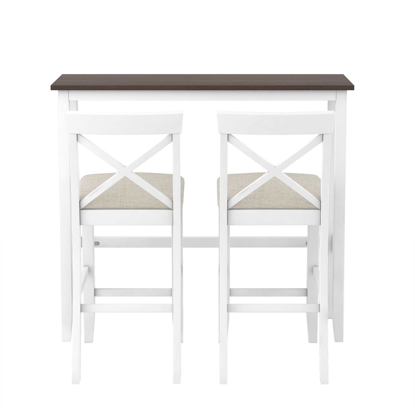 TOPMAX Farmhouse 48”Rectangular Wood Bar Height Dining Set Kitchen Breakfast Nook with 2 Chairs for Small Places,Cherry+White