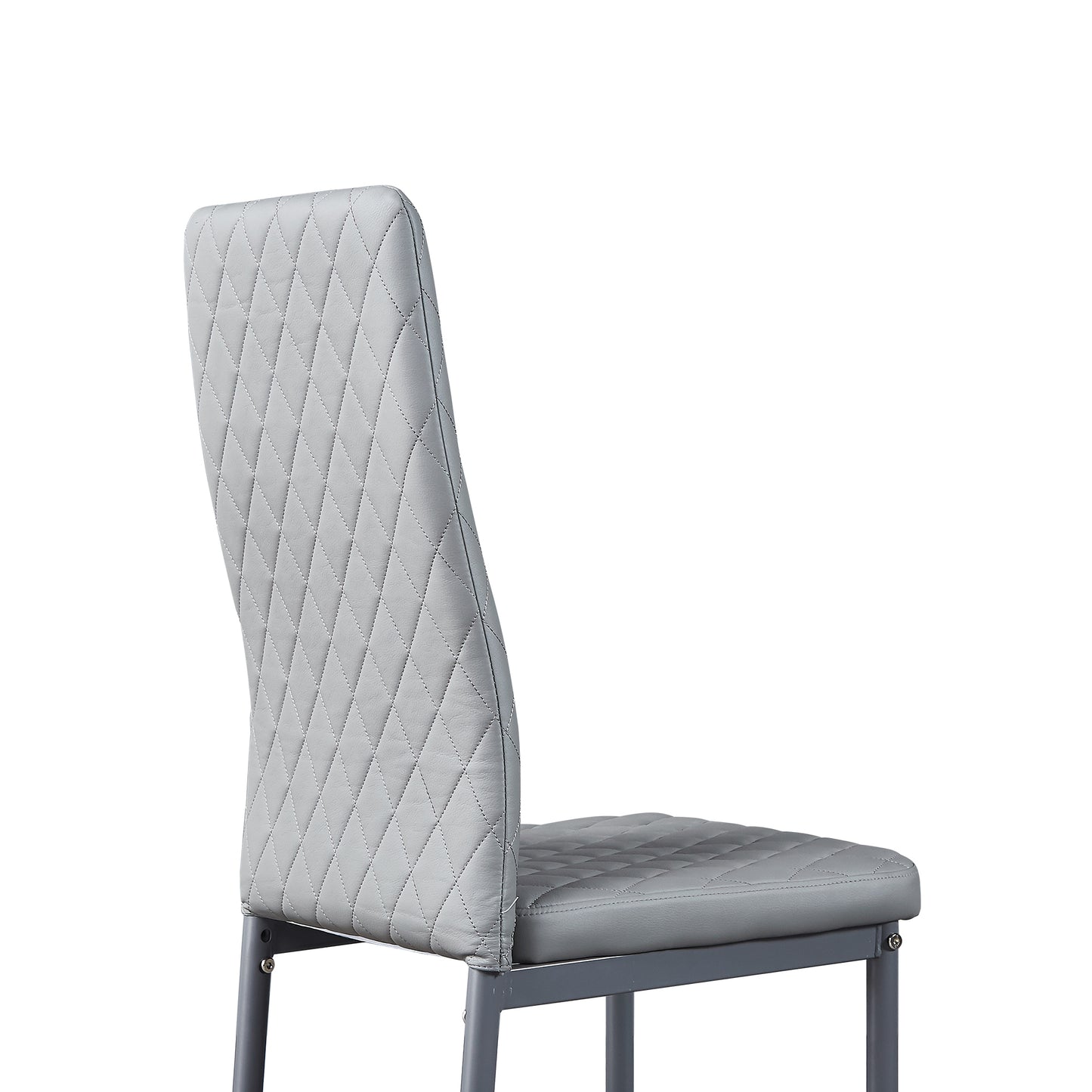 Light Gray modern minimalist dining chair fireproof leather sprayed metal pipe diamond grid pattern restaurant home conference chair set of 6