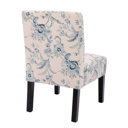 HengMing Traditional Fabric Accent Chair, Print, .Modern Slipper Side Chairs for Living Room Bedroom/Home Office, White/Blue/Floral，Set of 2.