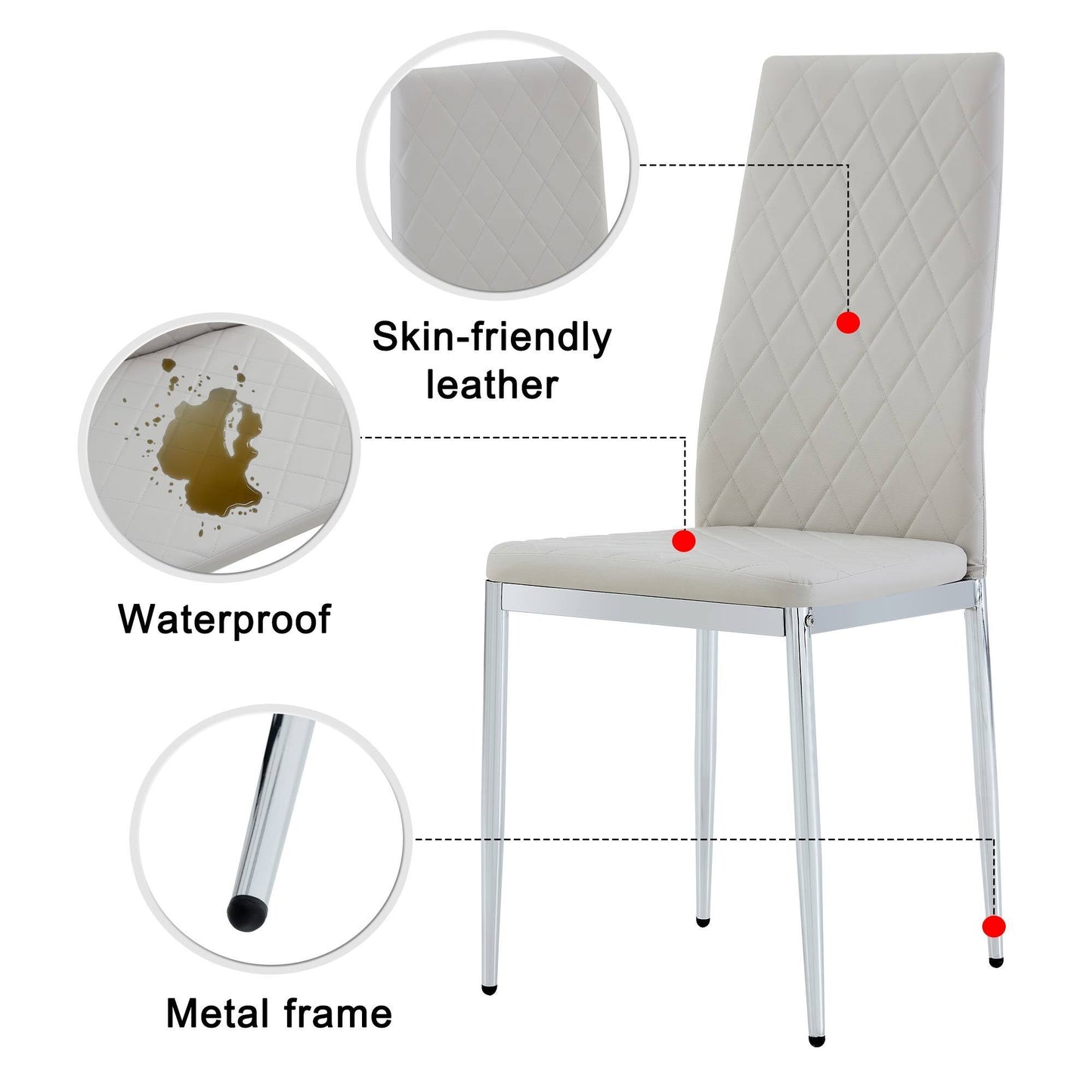 Grid Shaped Armless High Back Dining Chair,2-Piece Set, Office Chair. Applicable to Dining Room, Living Room, Kitchen and Office.Grey Chair and Electroplated Metal Leg