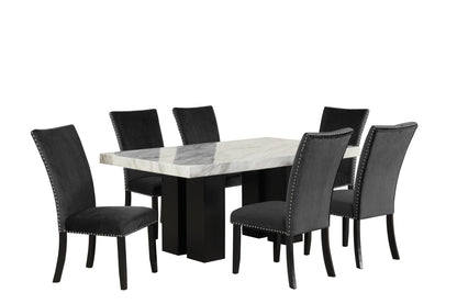 7-piece Dining Table Set with 1 Faux Marble Dining Rectangular Table and 6 Upholstered-Seat Chairs ,for Dining room and Living Room ,Black