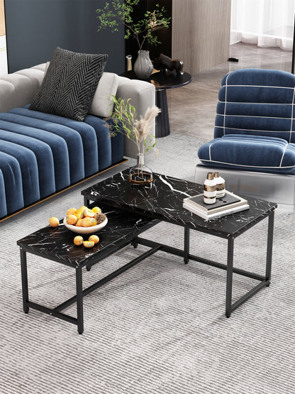 Modern Nesting Coffee  Tables Set, Marble BLACK, 2pc