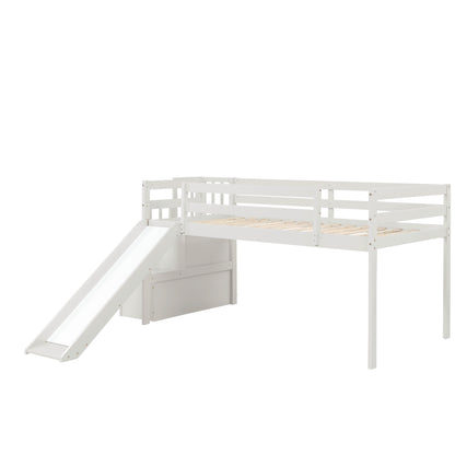 Loft Bed with Staircase, Storage, Slide, Twin size, Full-length Safety Guardrails, No Box Spring Needed, White \\\\n(Old Sku:W504S00004)